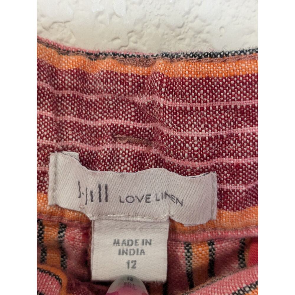 J. Jill Love Linen 100% Linen Pink Orange Striped Baggy Shorts Womens Size 12 - Picture 5 of 7